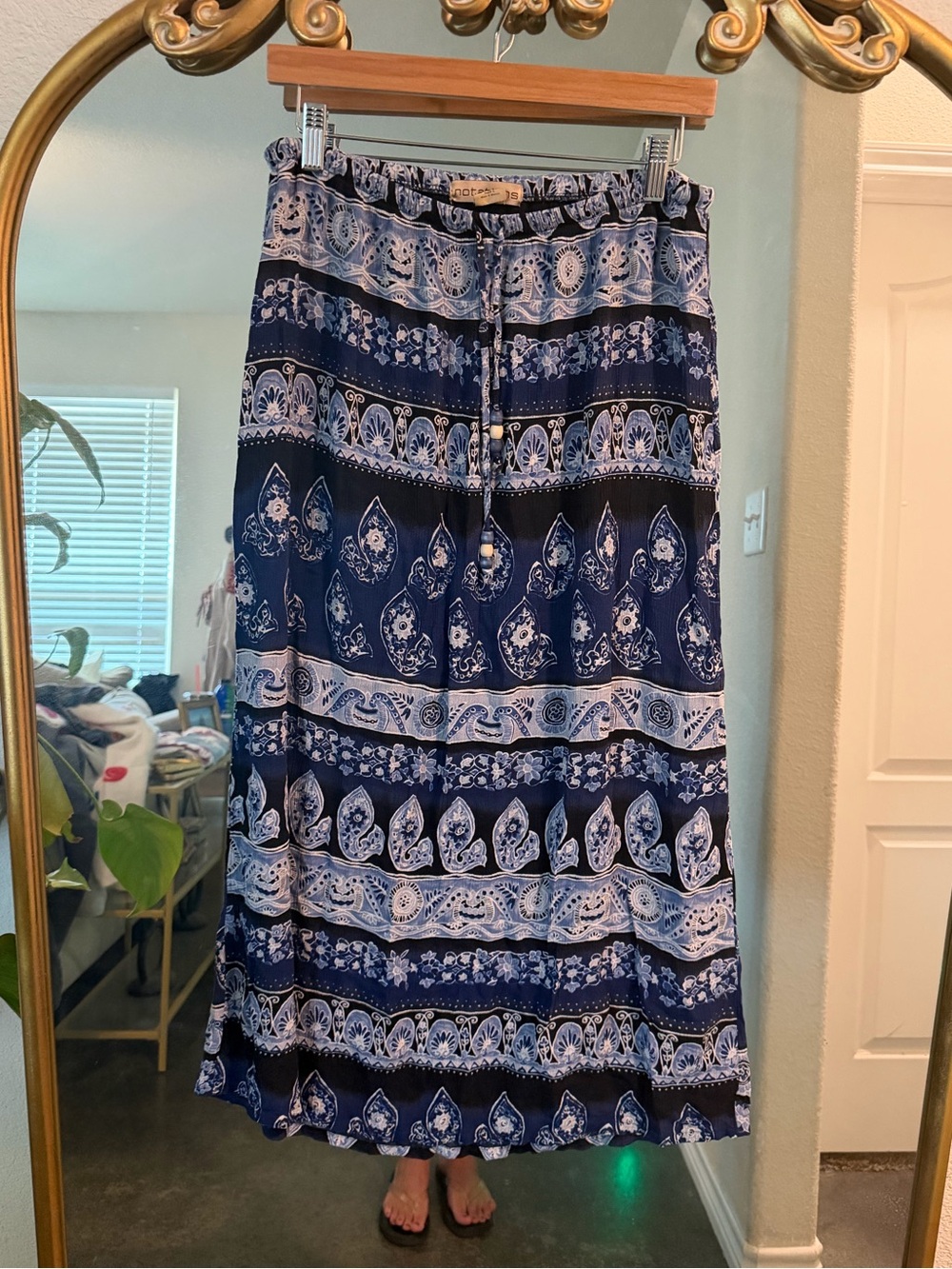 Vintage Navy Blue and White Paisley Maxi Skirt
